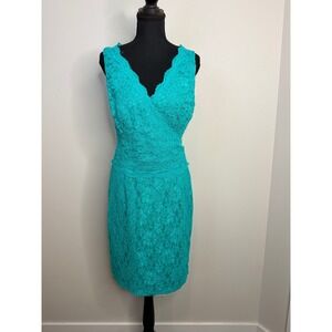Lauren Ralph Lauren Turquoise Floral Lace Surplice V-Neck Sheath Dress Size 8
